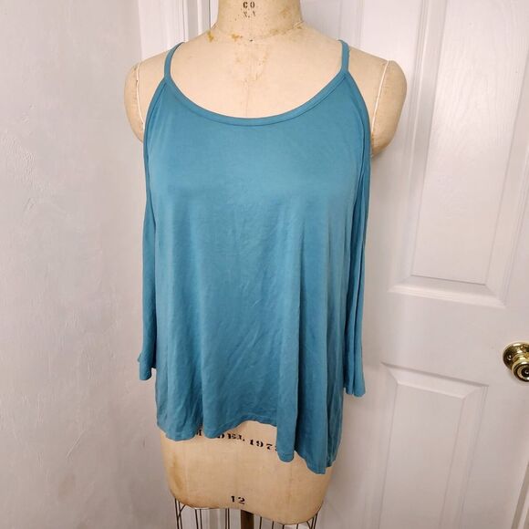 Haute Hippie Teal NWT womens Cold Shoulder Knit Top Sz. L‎ - Picture 1 of 9